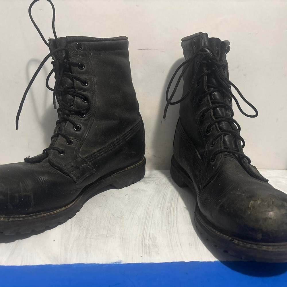 Vintage Black Leather Combat Boots Military Vibram Sole Made in USA Size Z41